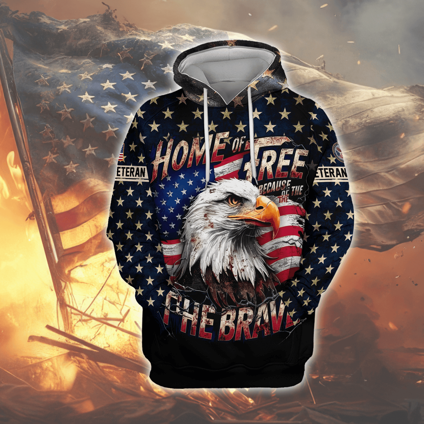 U.S. Veteran Hoodie – Eagle Design, Patriotic American Flag Zip Up VET31101