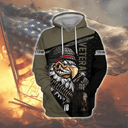 U.S. Veteran Hoodie – Eagle Design, Patriotic American Flag Zip Up VET31104