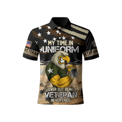 U.S. Veteran Hoodie – My Time in Uniform Is Over but Being a Veteran Never Ends, Patriotic Eagle Zip Up