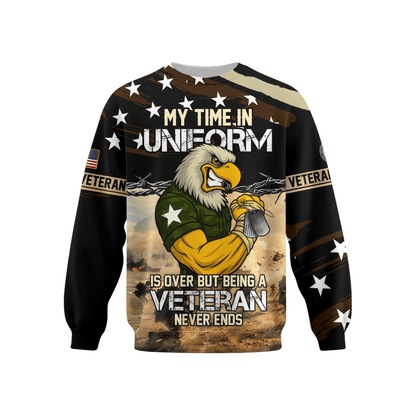 U.S. Veteran Hoodie – My Time in Uniform Is Over but Being a Veteran Never Ends, Patriotic Eagle Zip Up