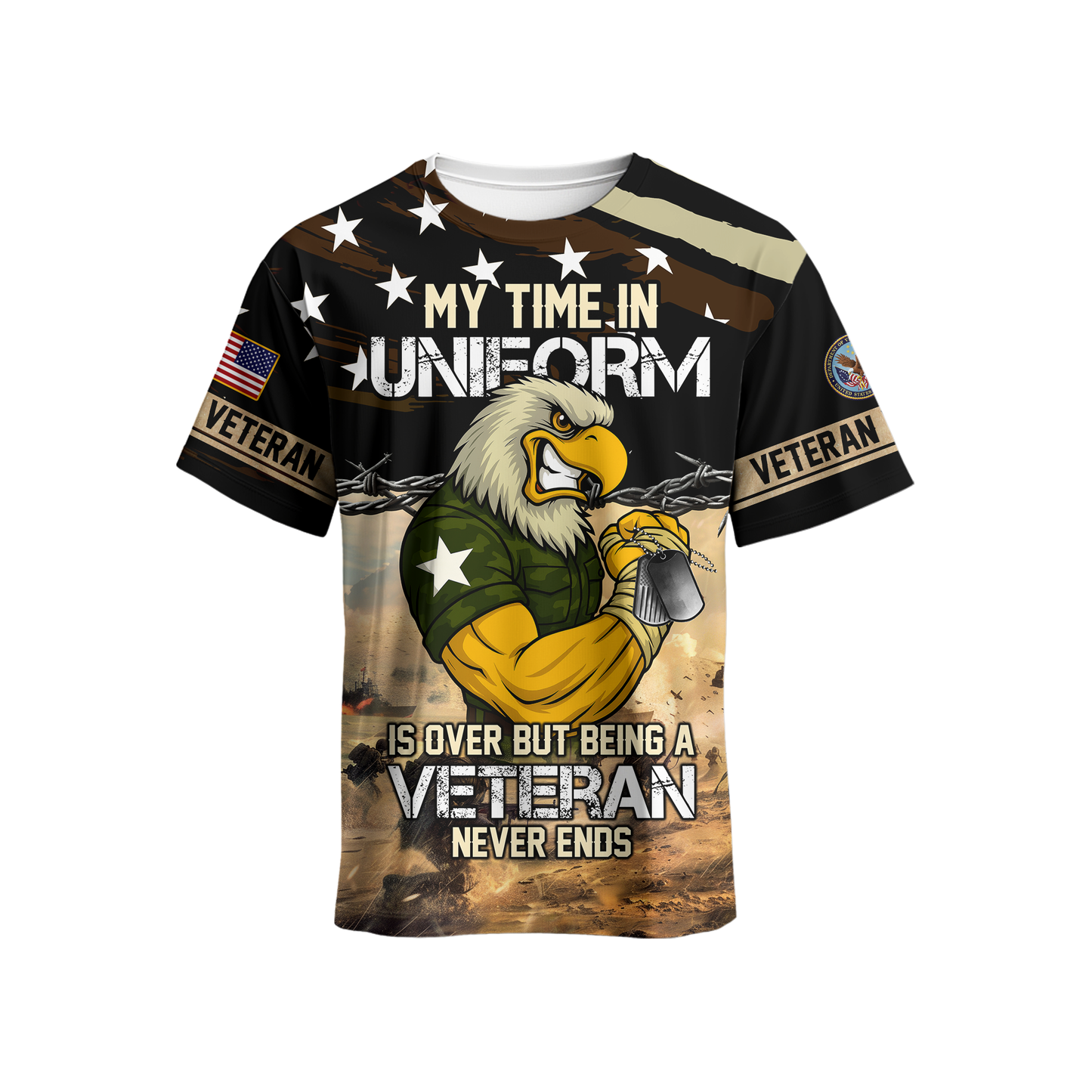 U.S. Veteran Hoodie – My Time in Uniform Is Over but Being a Veteran Never Ends, Patriotic Eagle Zip Up