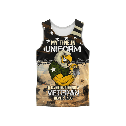 U.S. Veteran Hoodie – My Time in Uniform Is Over but Being a Veteran Never Ends, Patriotic Eagle Zip Up