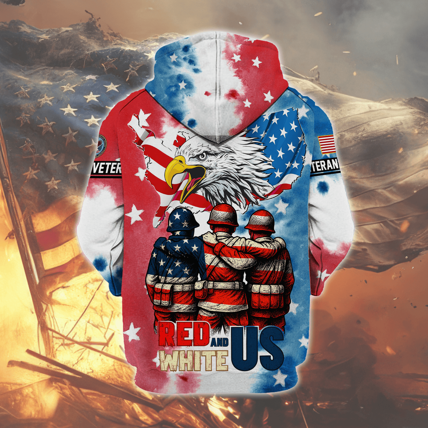 U.S. Veteran Hoodie – Red White and Blue Eagle Zip Up, American Flag Patriotic Hoodie for Veterans