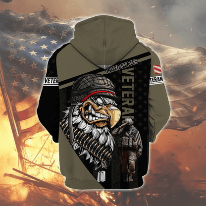 U.S. Veteran Hoodie – Eagle Design, Patriotic American Flag Zip Up VET31104