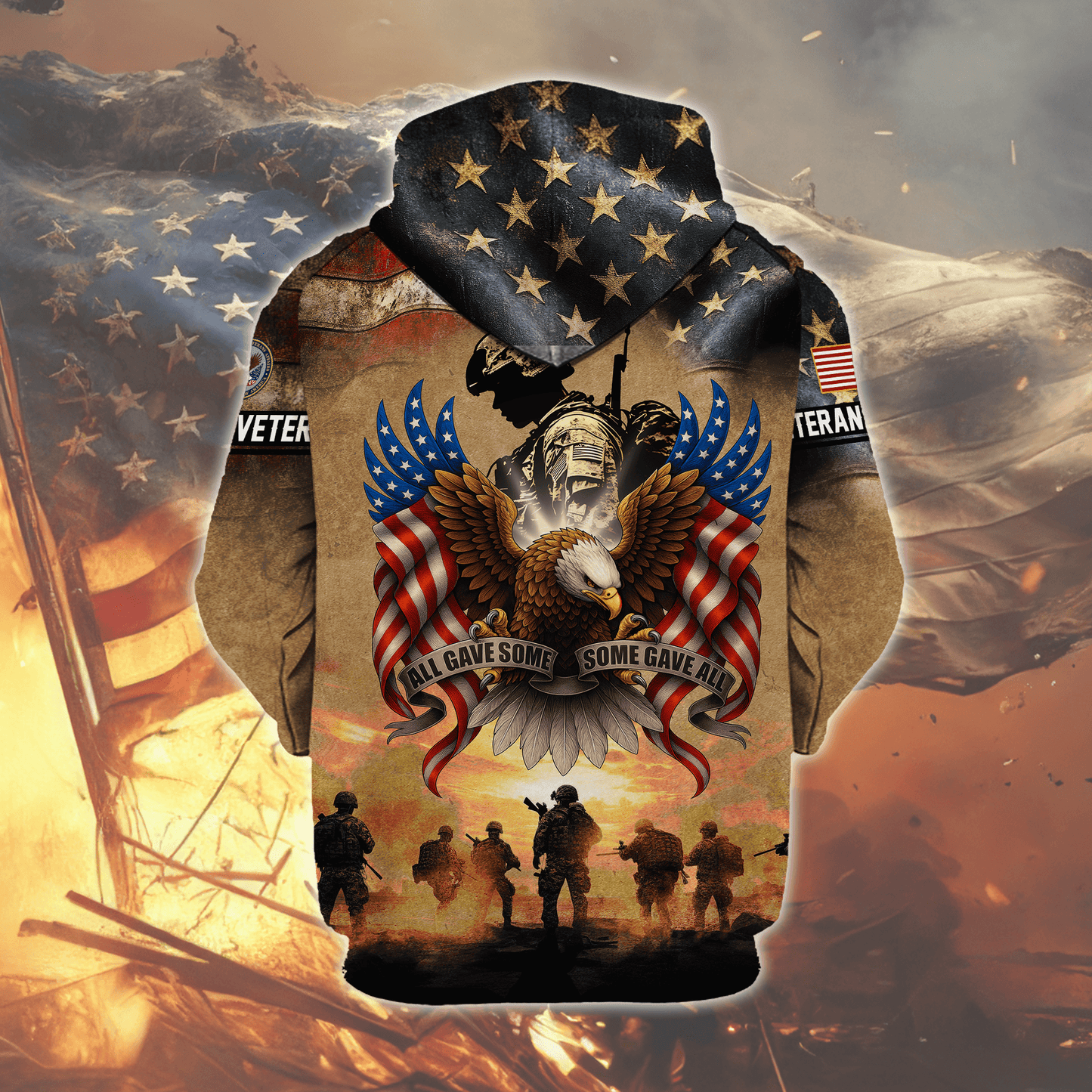 U.S. Veteran Hoodie – All Gave Some, Some Gave All Eagle Design, Patriotic American Flag Zip Up