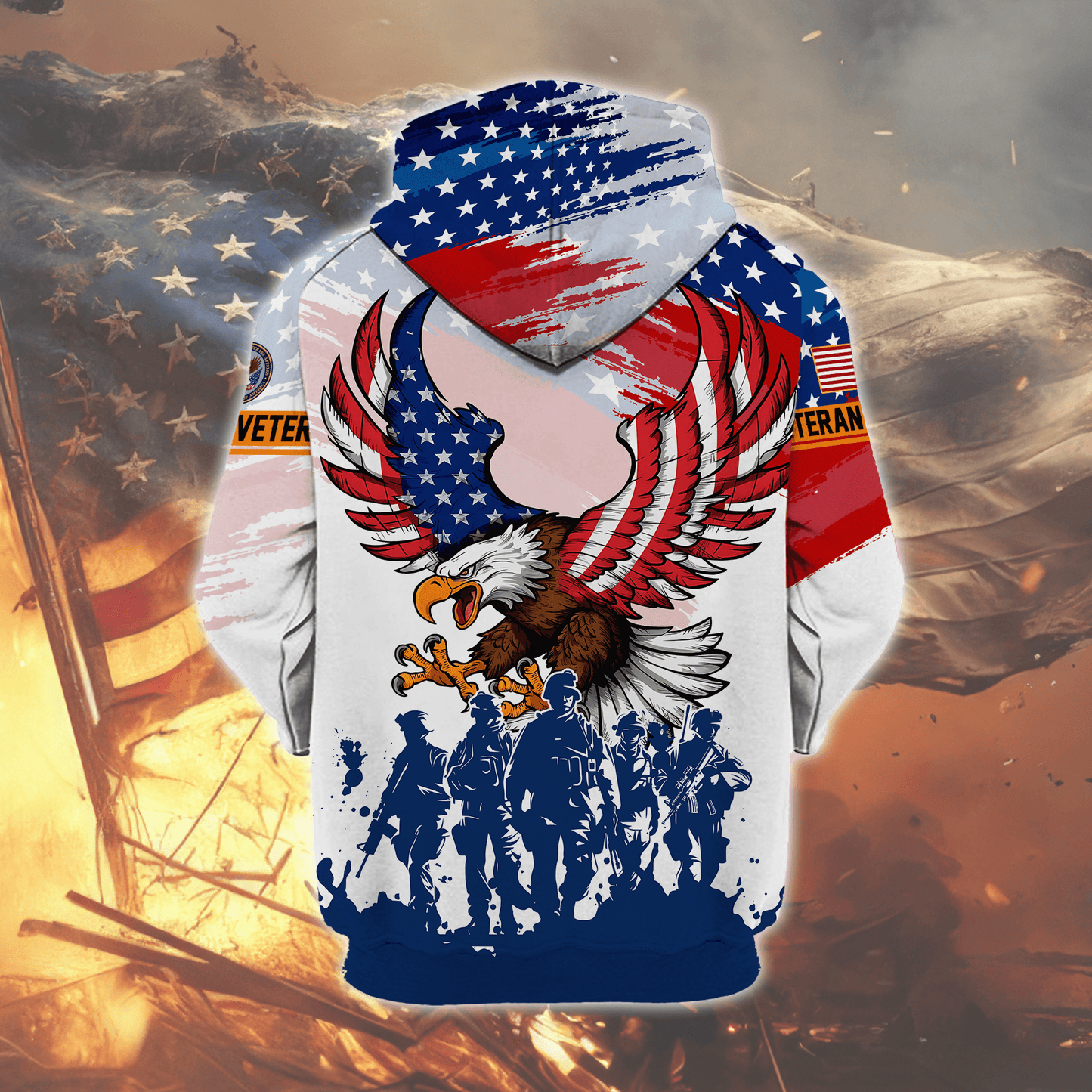 U.S. Veteran Hoodie – Eagle Design, Patriotic American Flag Zip Up VET31106