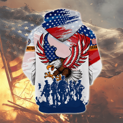 U.S. Veteran Hoodie – Eagle Design, Patriotic American Flag Zip Up VET31106