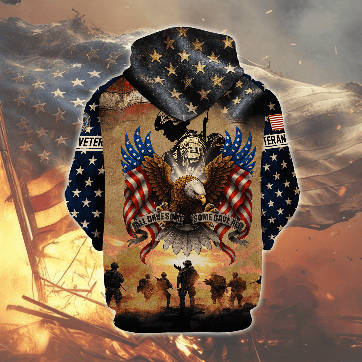 U.S. Veteran Hoodie – Eagle Design, Patriotic American Flag Zip Up VET31101
