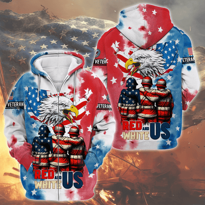U.S. Veteran Hoodie – Red White and Blue Eagle Zip Up, American Flag Patriotic Hoodie for Veterans