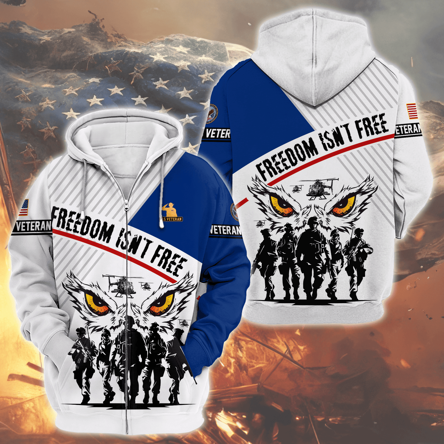 U.S. Veteran Hoodie – Eagle Design, Patriotic American Flag Zip Up VET31102