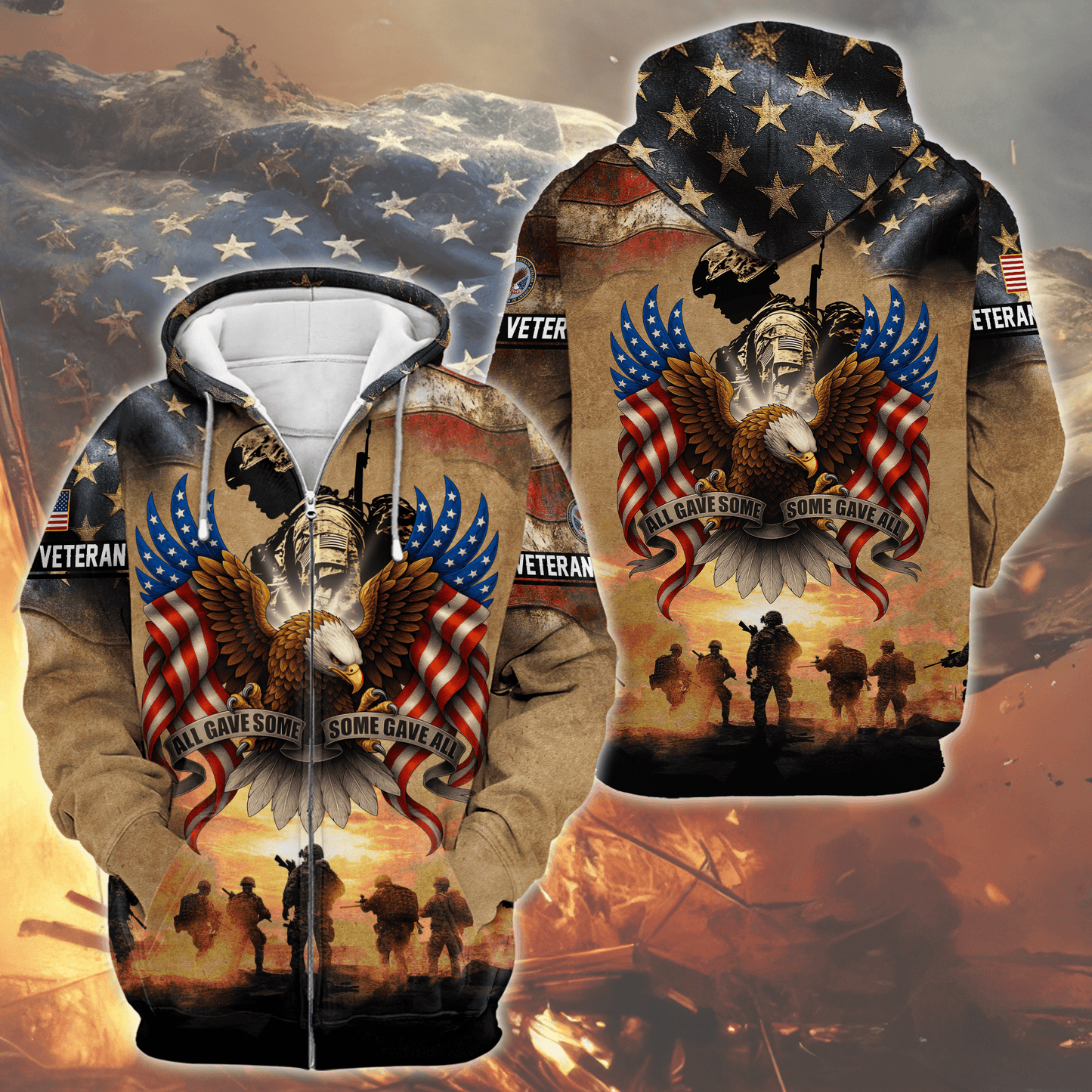 U.S. Veteran Hoodie – All Gave Some, Some Gave All Eagle Design, Patriotic American Flag Zip Up