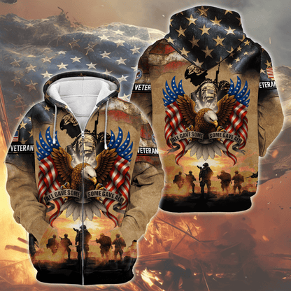 U.S. Veteran Hoodie – All Gave Some, Some Gave All Eagle Design, Patriotic American Flag Zip Up