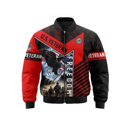U.S. Veteran Freedom Hoodie – Patriotic Eagle and Soldier Zip Up, American Flag Military Pride Hoodie for Men