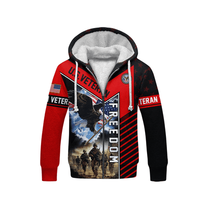 U.S. Veteran Freedom Hoodie – Patriotic Eagle and Soldier Zip Up, American Flag Military Pride Hoodie for Men