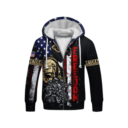 U.S. Veteran Hoodie – Freedom American Flag Design, Soldier Tribute Zip Up, Patriotic Military Apparel