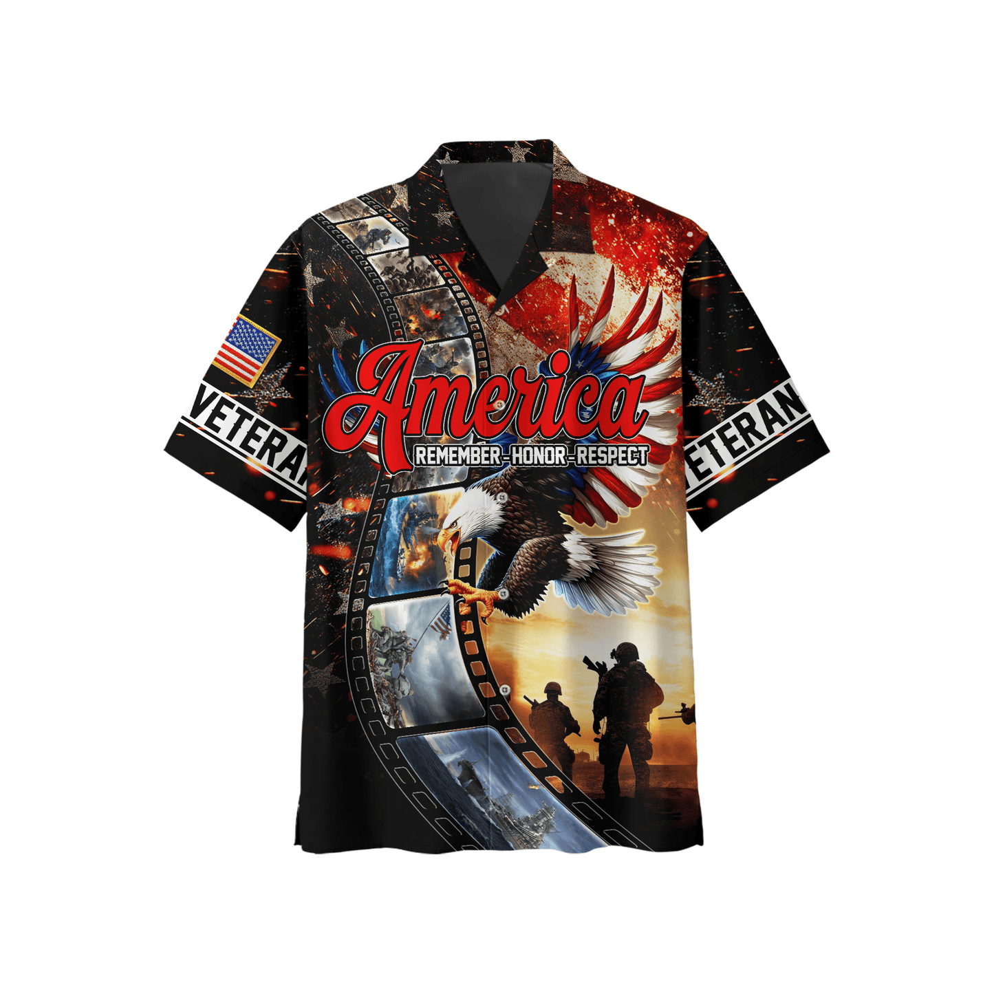 U.S. Veteran Hoodie – America Remember Honor Respect, Eagle and Soldier Zip Up, Patriotic Hoodie