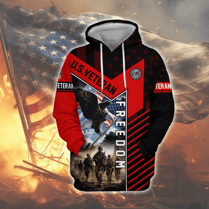 U.S. Veteran Freedom Hoodie – Patriotic Eagle and Soldier Zip Up, American Flag Military Pride Hoodie for Men