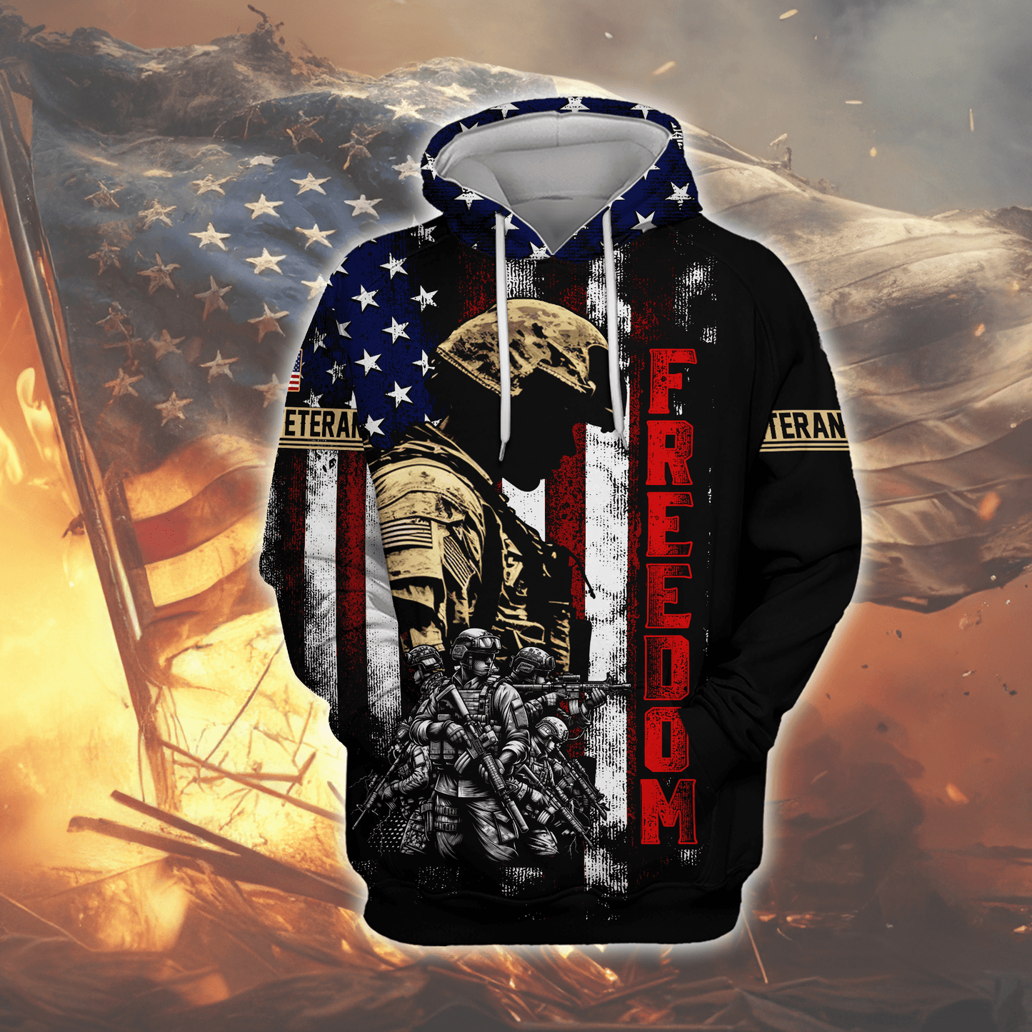 U.S. Veteran Hoodie – Freedom American Flag Design, Soldier Tribute Zip Up, Patriotic Military Apparel
