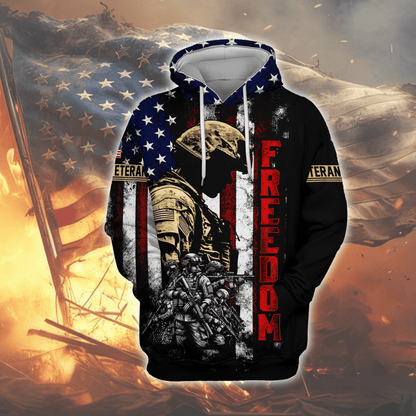 U.S. Veteran Hoodie – Freedom American Flag Design, Soldier Tribute Zip Up, Patriotic Military Apparel