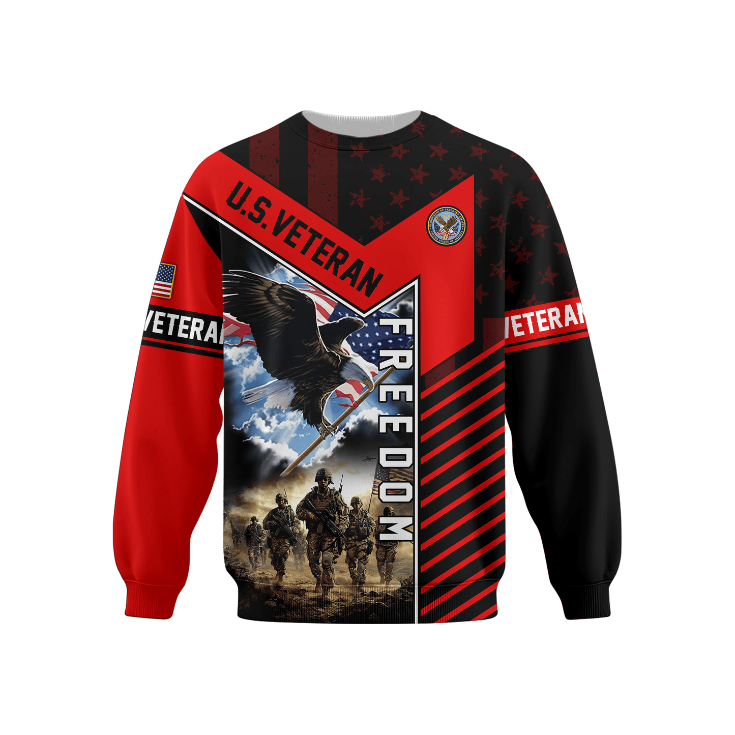 U.S. Veteran Freedom Hoodie – Patriotic Eagle and Soldier Zip Up, American Flag Military Pride Hoodie for Men