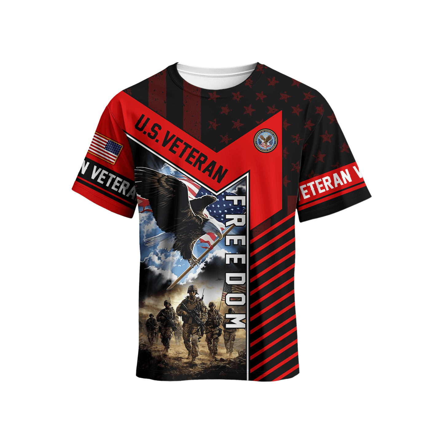 U.S. Veteran Freedom Hoodie – Patriotic Eagle and Soldier Zip Up, American Flag Military Pride Hoodie for Men