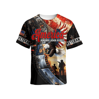 U.S. Veteran Hoodie – America Remember Honor Respect, Eagle and Soldier Zip Up, Patriotic Hoodie