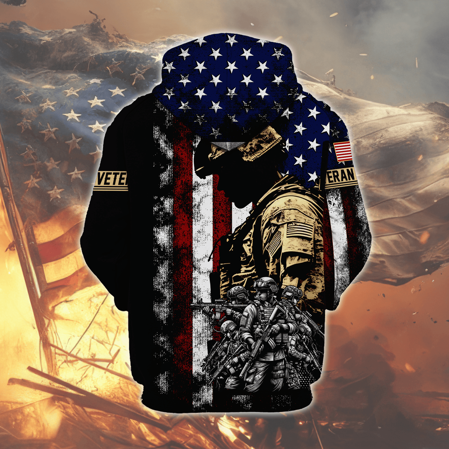 U.S. Veteran Hoodie – Freedom American Flag Design, Soldier Tribute Zip Up, Patriotic Military Apparel