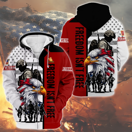 U.S. Veteran Hoodie – Freedom Isn’t Free, American Flag and Eagle Zip Up, Military Pride Hoodie