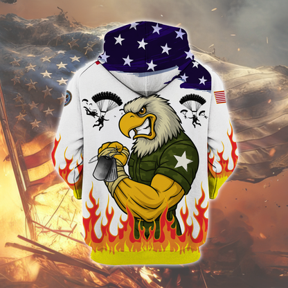 U.S. Veteran Hoodie – Home of the Brave, American Flag Eagle Zip Up, Patriotic Military Sweatshirt