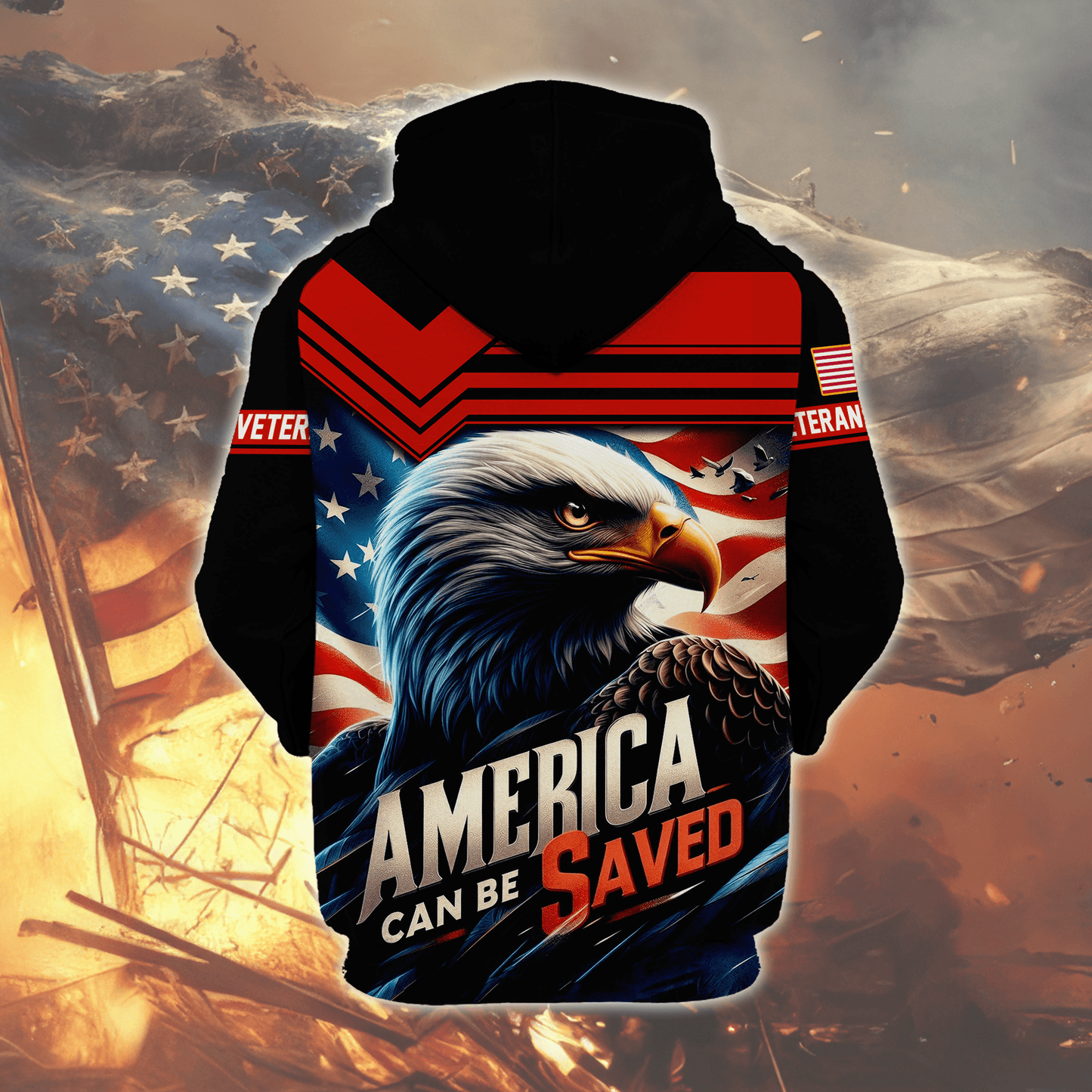 U.S. Veteran Hoodie – America Can Be Saved Patriotic Zip Up Jacket
