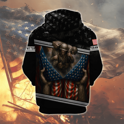 U.S. Veteran Hoodie – Behind Every Flag There Are Heroes Zip Up