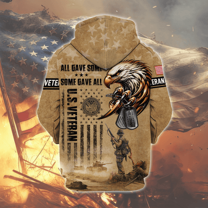 U.S. Veteran Hoodie – All Gave Some Some Gave All Military Zip Up