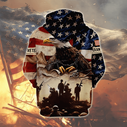 U.S. Veteran Hoodie – Proud Veteran Bald Eagle Zip Up, American Flag Military Hoodie, Patriotic Gift for Heroes