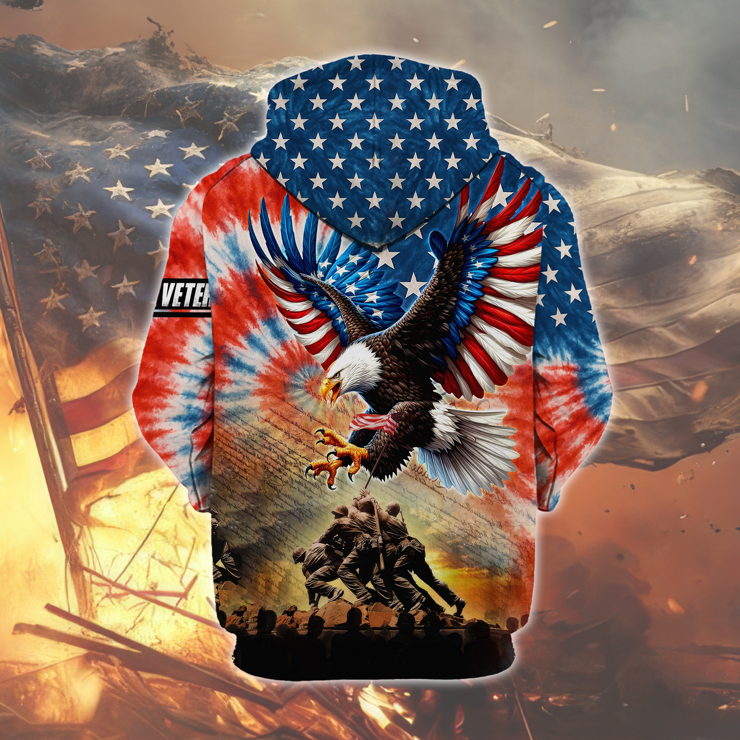 American Eagle Veteran Hoodie – Patriotic Tie Dye Zip Up, U.S. Flag Military Sweatshirt, Honor & Freedom Veteran Gift for Men
