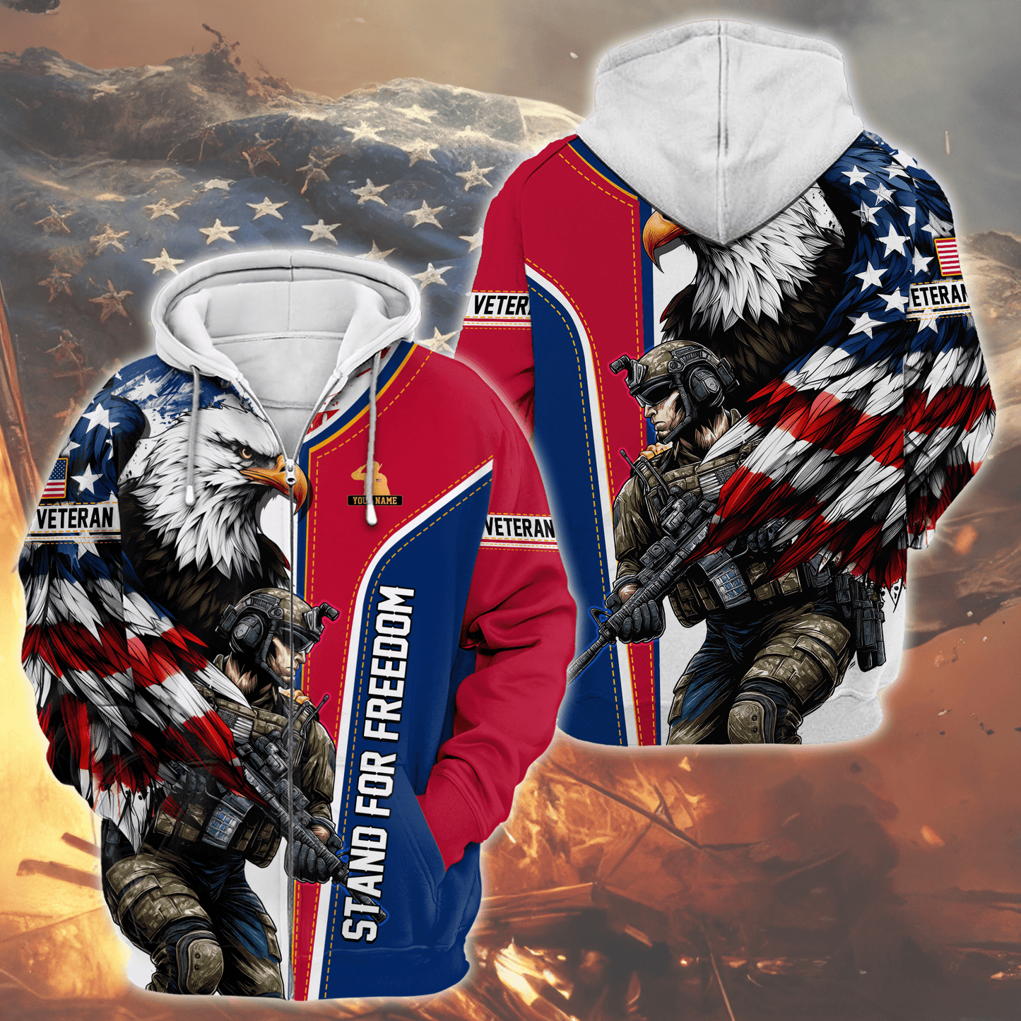 U.S. Veteran Hoodie – American Flag Military Zip Up Sweatshirt