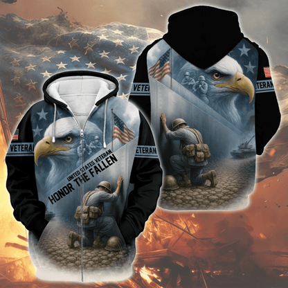 U.S. Veteran Hoodie – Honor the Fallen, American Eagle Memorial Zip Up, Soldier Tribute Sweatshirt for Men
