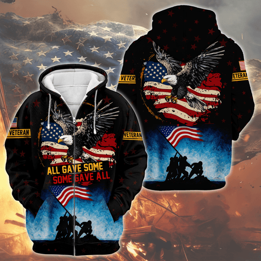 U.S. Veteran Hoodie – All Gave Some Some Gave All Patriotic Zip Up
