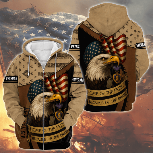 U.S. Veteran Hoodie – Patriotic Eagle Flag Military Pride Zip Up