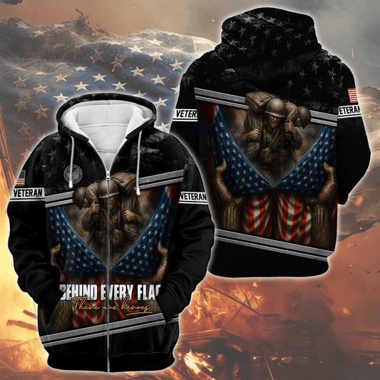 U.S. Veteran Hoodie – Behind Every Flag There Are Heroes Zip Up