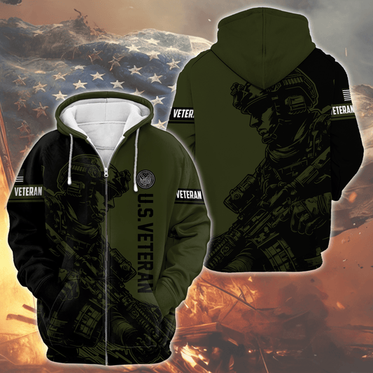 U.S. Veteran Hoodie – Tactical Soldier Military Pride Zip Up
