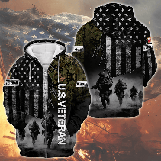 U.S. Veteran Hoodie – American Flag Military Zip Up Sweatshirt