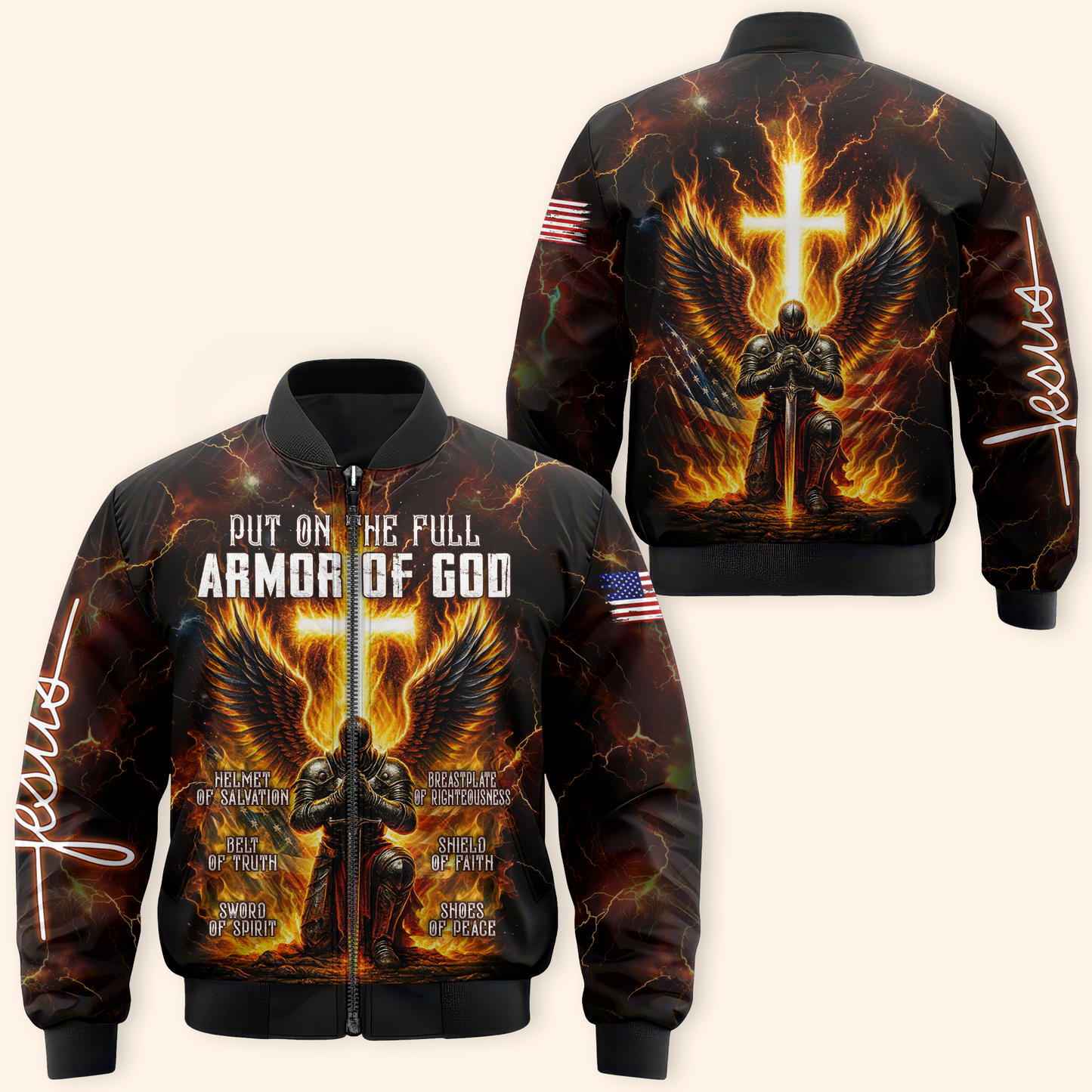 Armor of God Hoodie – Christian Warrior Zip Up Sweatshirt with Cross and Bible Verse Design