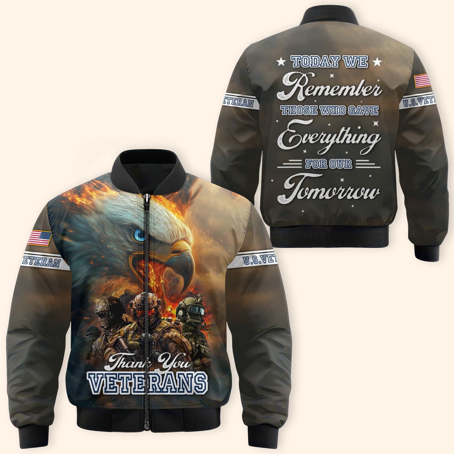 U.S. Veteran Hoodie – Thank You Veterans, Remember Those Who Gave Everything, Patriotic Zip Up Hoodie