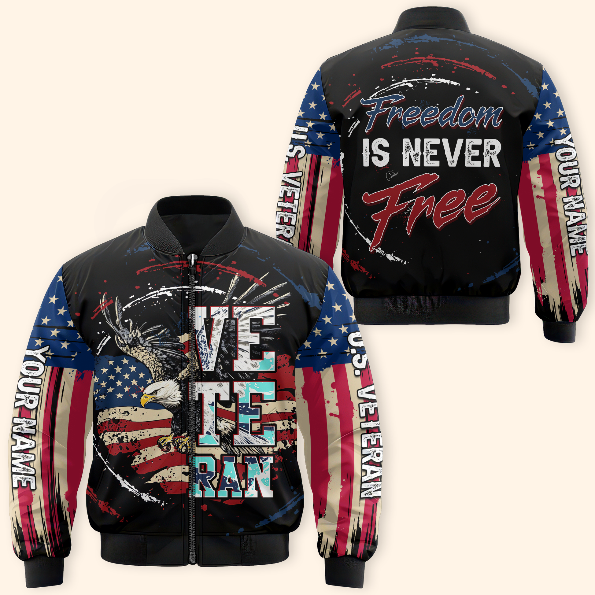 US Veteran Eagle Hoodie – Freedom Is Never Free – American Flag Patriotic Zip Up, easychoo.com