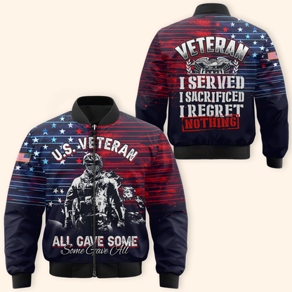 U.S. Veteran Hoodie – I Served I Sacrificed I Regret Nothing Zip Up