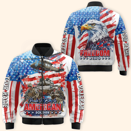 Proud To Be An American Soldier Hoodie – Patriotic US Veteran Zip Up – Let Freedom Ring, easychoo.com