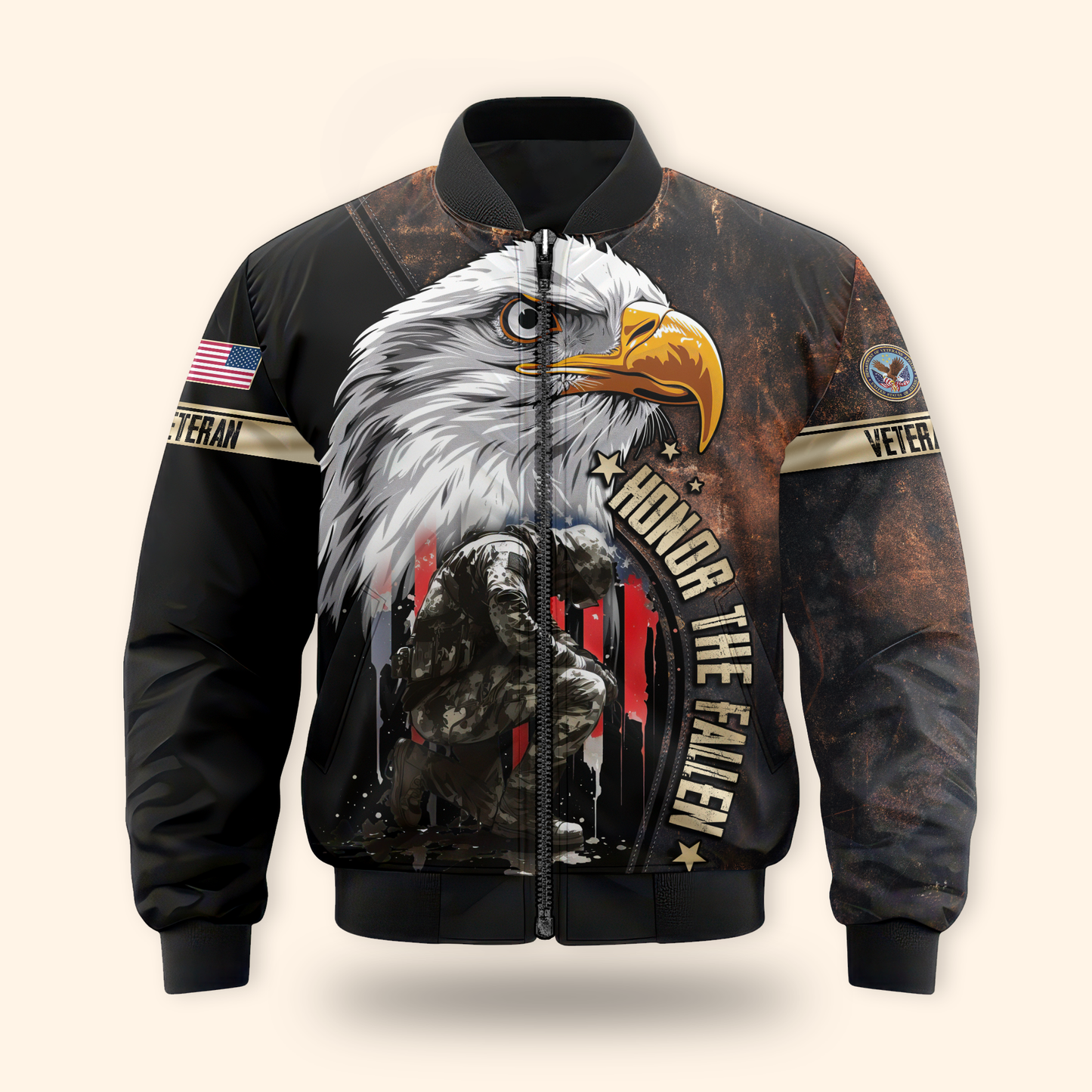 U.S. Veteran Hoodie – Eagle Design, Patriotic American Flag Zip Up MH2528