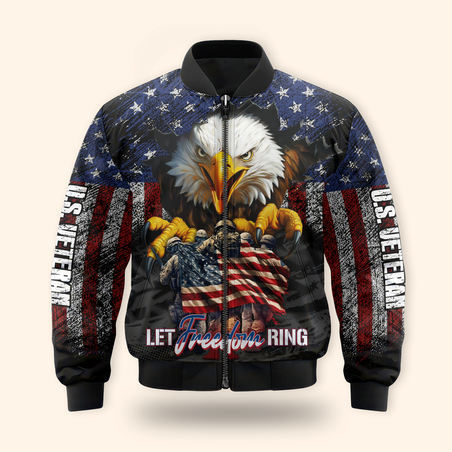 U.S. Veteran Hoodie – Let Freedom Ring, Bald Eagle & Flag Zip Up, Patriotic Military Sweatshirt for Heroes