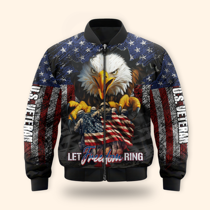 U.S. Veteran Hoodie – Let Freedom Ring, Bald Eagle & Flag Zip Up, Patriotic Military Sweatshirt for Heroes