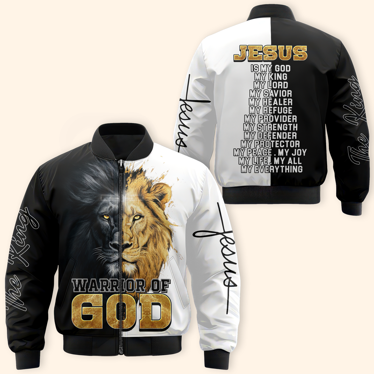 Christian Faith Hoodie – Warrior of God Zip Up Sweatshirt with Lion of Judah and Cross Design